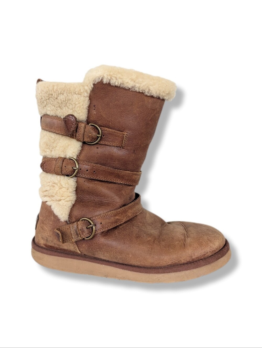 UGG Women's Becket Chestnut Brown Leather Strappy Winter Boots
